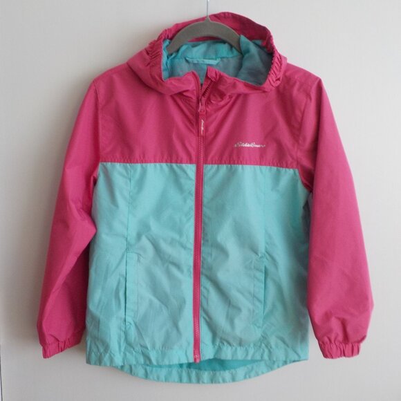 Eddie Bauer Jacket - Girls - Rain Windbreaker - Size 7/8 - Hood- Pink/Teal (403) - Picture 1 of 9